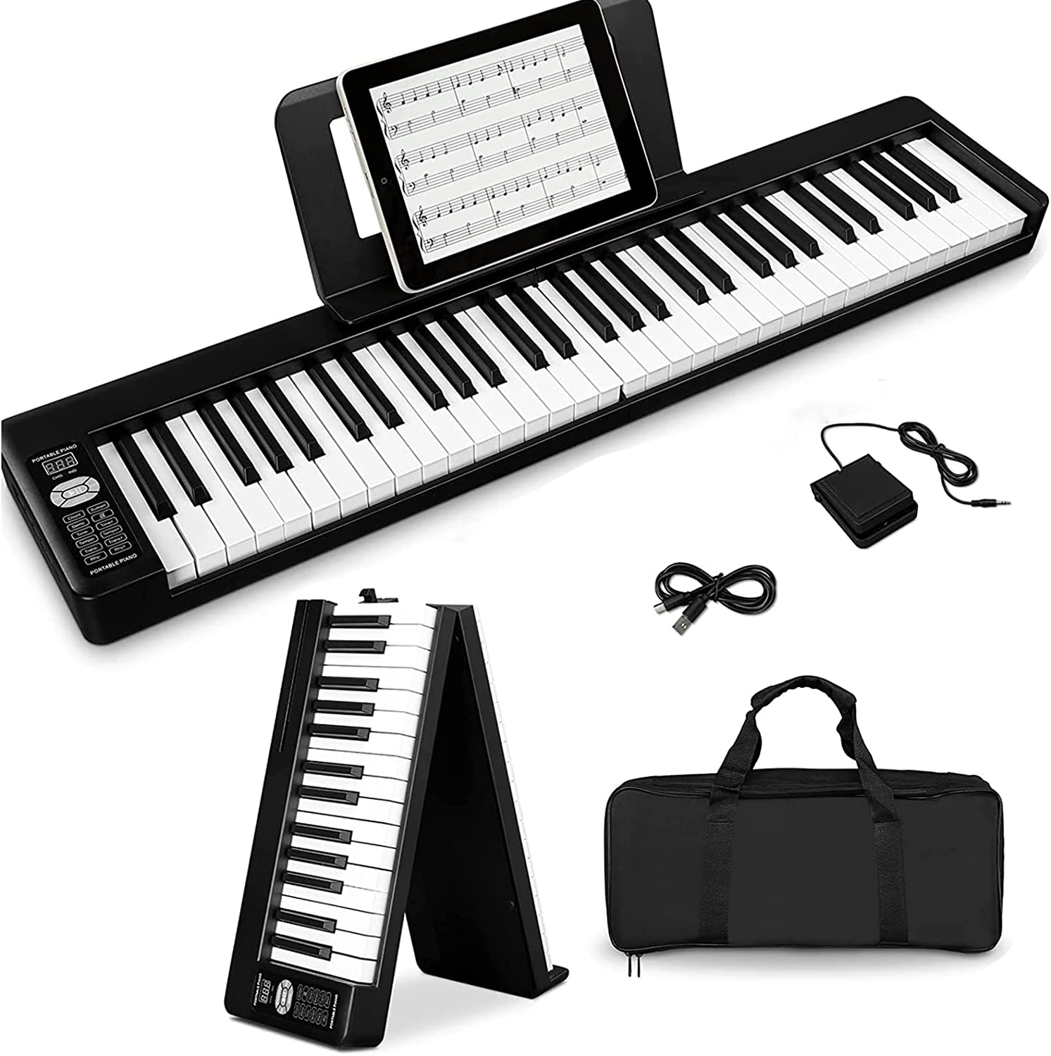 Foldable Electric Piano 61 Electronic Keyboard (include black keys) USB MIDI F3 (black)
